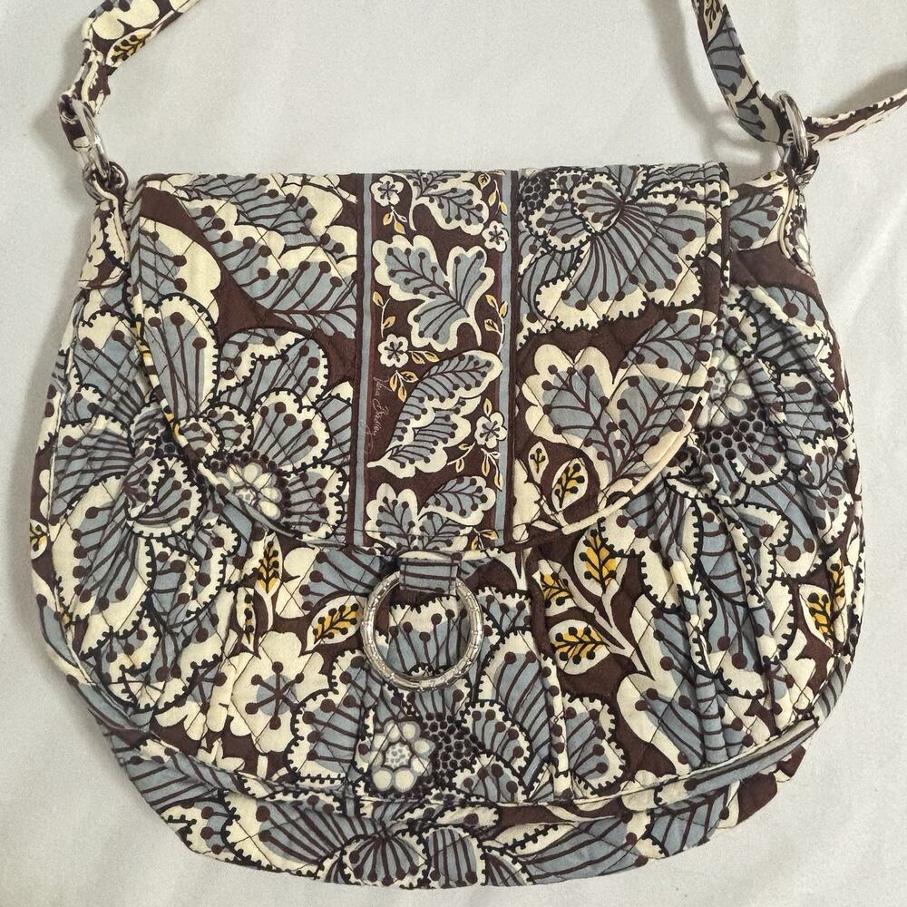 Vera Bradley Mocha Rouge Purse Shoulder Bag Blue Brown White Yellow Floral